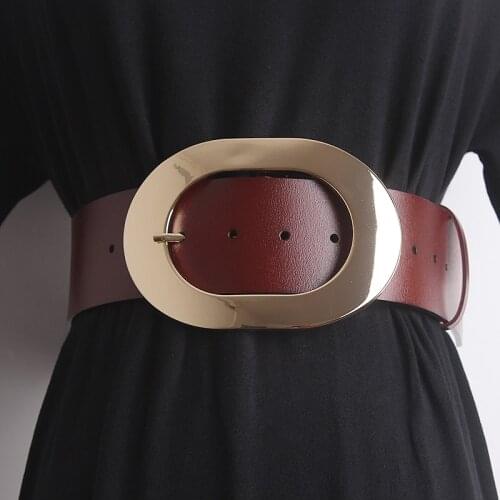 Womens Runway Fashion Genuine Leather Cummerbunds Female Dress Corsets Waistband Belts Decoration Wide Belt TB138