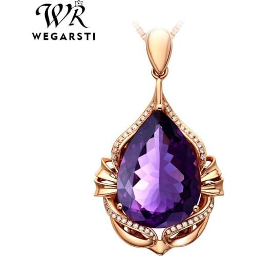 WEGARSTI High Quality Classic CZ Pendant Necklace For Women Trendy Zircon Rose Gold Gold Clear Amethyst Pendant Wedding Jewelry