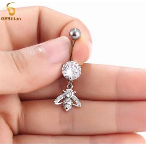 1PC 14G Titanium Animal pendant Crystal Navel Ring Belly Button Piercing Cute Bee Women Body Piercing Jewelry Summer Beach Item