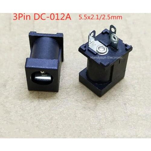 10pcs DC-012A 5.5x2.1mm/5.5x2.5mm 3Pin DC Power Socket Copper Pin Connectors DC012A Interface Female Base