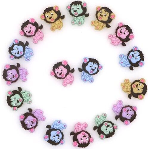 Kovict 10pcs 26mm cute mini lion Silicone Beads Animal Baby Teether Infant Teething Bead For DIY Necklace Accessories Toy