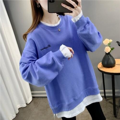 19612 (house aisle 1, 2) make cotton round collar letters splicing false two fleece 56