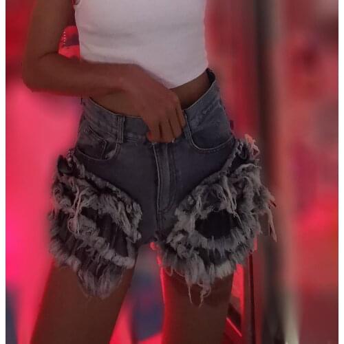 2020 Summer Chic Ruffled Tassels Short Denim Pants Women Handsome Short Jeans