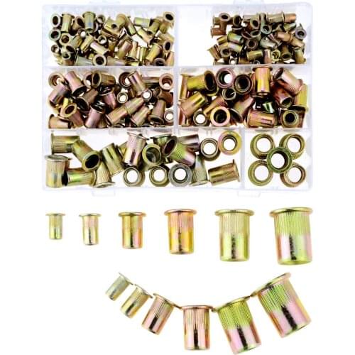 210PCS/Box Carbon Steel Rivet Nuts Carbon Steel M4 M5 M6 M8 M10 M12 Flat Head Rivet Nuts Set Hardware Parts