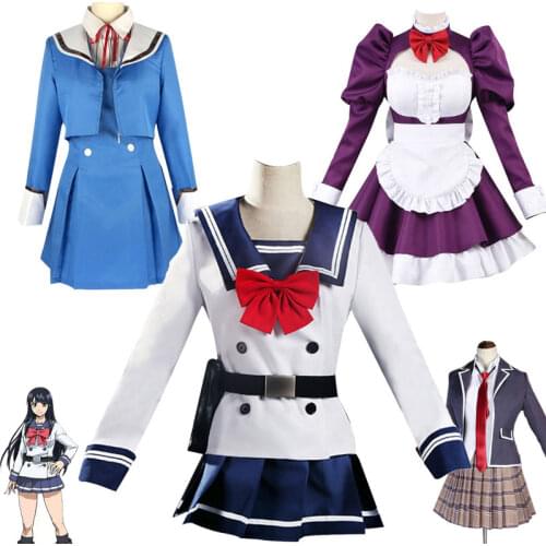 Anime Tenkuu Shinpan High-Rise Invasion Honjo Yuri Shinzaki Kuon Cosplay Maid-fuku Kamen Mayuko Nise Uniform Dress Suit Costume