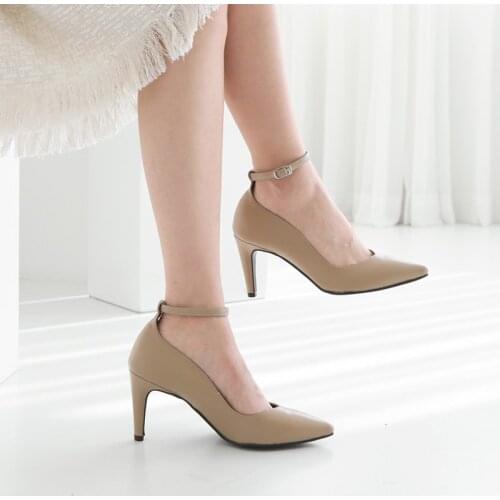 2020 Thin High Heels Pointed Ankle Strap High Heels Office Ladies Work Professional High Heels Sandals Size 33-42 Apricot Black