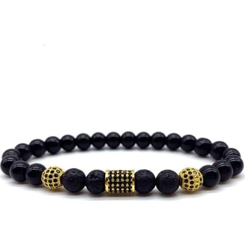 Fashion New Geometric Charm Bracelet Men Handmade 8mm Lava Stone Strand Bracelet For Men Party Jewelry Gift