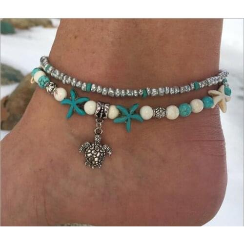 Tortoise Pendant Anklet Beads Starfish Anklets For Women Vintage Barefoot Sandal Statement Bracelet Foot Boho Jewelry
