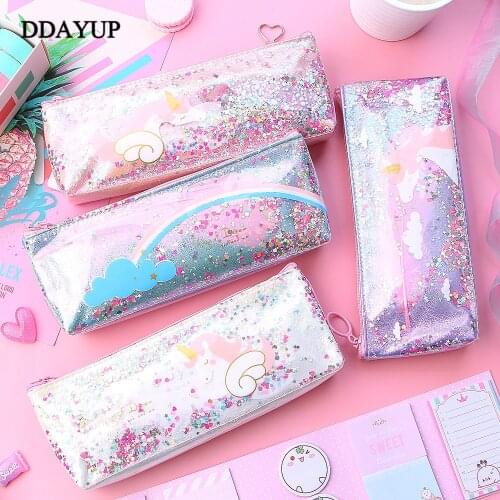 Unicorn Pencil Case Cute Kawaii Shining PU Pencilcase School Pen Case Supplies Pencil Bag School Box Pencils Pouch Stationery