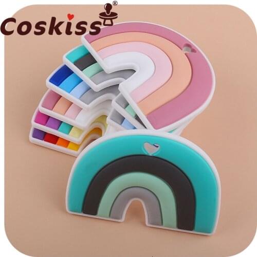 Coskiss 1pcs Rainbow Silicone Teether Beads Pacifier Clip Food Grade Silicone Baby Safe Toys For BABY DIY Pacifier Chain