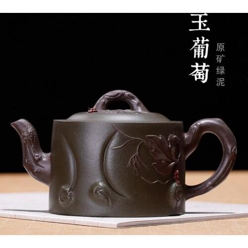 Rain Sand New Teapot Raw Mine Green Mud and Purple Mud Jade Grape Research Gaoxian Zhongying Handmade Teapot Collection