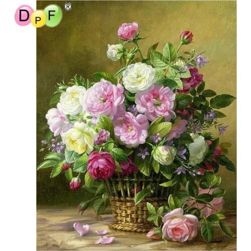 DPF DIY 5D diamond embroidery cross stitch pink peony basket diamond painting needlework diamond mosaic square home decor gift