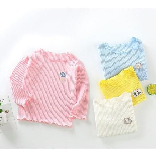 Girls T-Shirts Tops Clothes Fall Ruffle Puff Long Sleeve Sweatshirts Children Candy Color Sweet Breathable Undershirt Kids Tees
