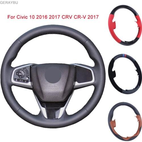 GERAYBU Custom DIY Black Artificial Leather Hand-sewn Car Steering Wheel Cover For Honda Civic 10 2016 2017 CRV CR-V 2017
