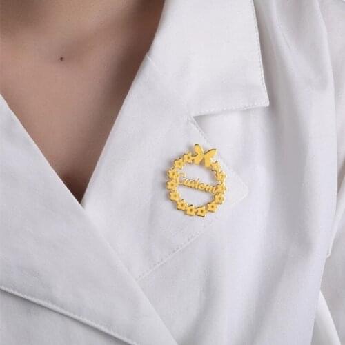 Customized Name Butterfly Brooch Pin Customizable Badges Jewelry Initial Letter Lapel Pins Stainless Steel Brooches For Women