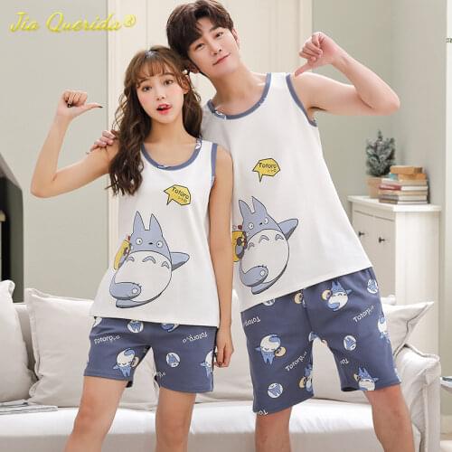 Couple Sleeveless Cami Pajamas Set Cartoon Printing Kawaii Sleepwear Youth Men and Womens Homewear Teenagers Students Pyjamas
