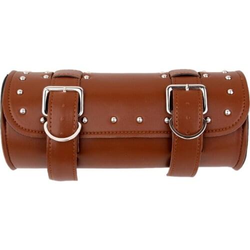 Motorcycle Pannier Saddle Pouch Leather Luggage Roll Tool Bag Brown
