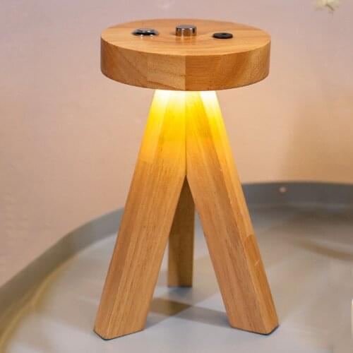 Creative And Simple Bar Table Lamp Portable Stepless Dimming Bar Cafe KTV Restaurant Desktop Desk Lamp Solid Wood Night Light
