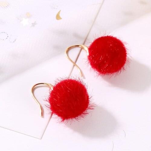 Korean Small Plush Ball Cute Earring For Ladies Trendy Round Ball Gold Earring Charm Lovely Autumn Winter Dress Accessories