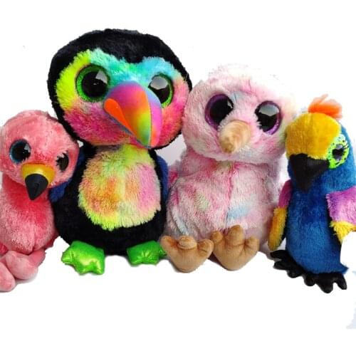 TY Birds Kawaii Plush Toys Toucan Flamingo Sequins Shiny Kids Cute Doll Gift Stuffed Animals Baby Toys for Girls Boys Parrot Cat