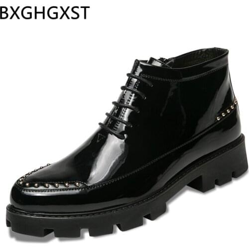 Motorcycle boots Business shoes ankle boots men Patent leather Elevator shoes for mens dress boots Coiffeur casual shoes men