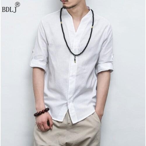 BDLJ 2017 Summer Mens Cotton Blended Blouse Ordinary Tie Breathable Comfortable Brand Traditional Chinese Style mens shirt