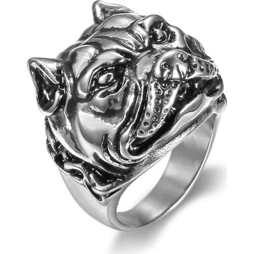 Free Shipping Rocke Punk Solid 316L Stainless Steel Mens Bull Dog Biker Animal Ring