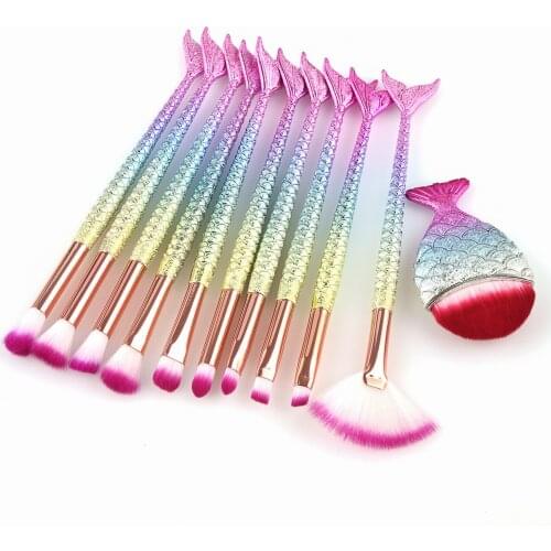 Makeup Brush Kit Natural Tulle Mermaid Pencil Cosmetic Fishtail Makeup Brush Eye Shadow Eyebrow Lip Brush Makeup Tool