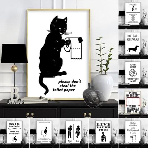 Wall Art Canvas Painting Funny Bathroom Rules Sign Nordic Black White Poster Prints Toilet Humour Pictures Bathroom Home Decor