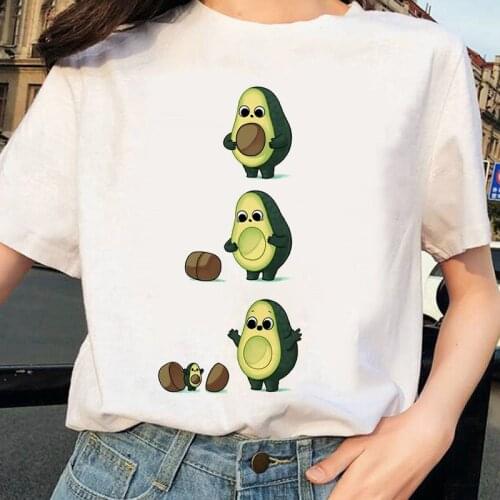 New Fashion Kawaii Avocado Print Women T shirt Casual Graphic O-neck Tshirts 90s Simple Summer Female Tshirt