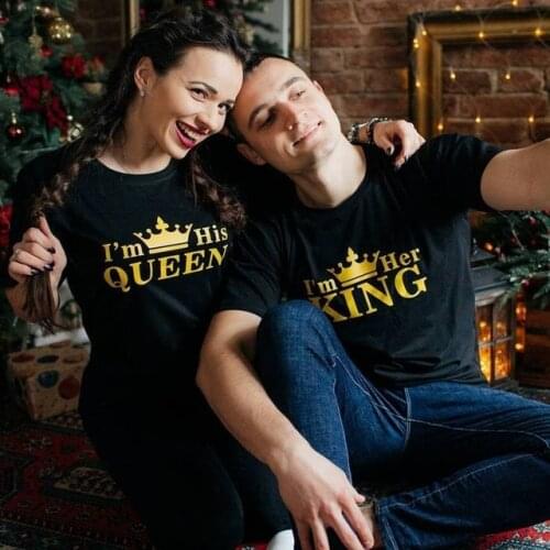 2019 New Fashion Summer Couple Clothes King Queen Letter Printing Women Men T Shirt Funny Matching Lovers Short Sleeve Tees Top