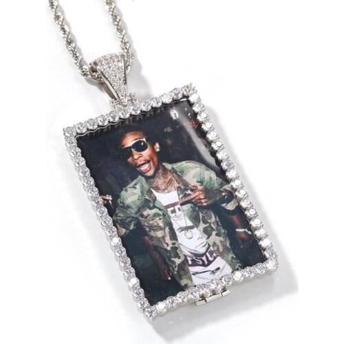 Customized Square Photo Frame Pendants Necklace for Men Bling Iced Out CZ Stone Hip Hop Rapper Jewelry Drop Shipping