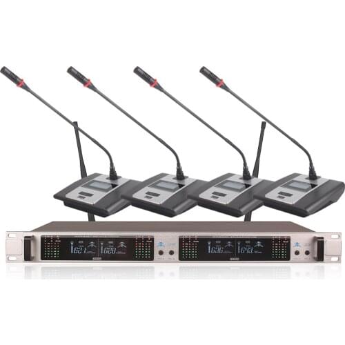Professional Wireless Microphone System 407GT 4-Channel UHF Dynamic Professional 4 Headphones Collar Line Conference