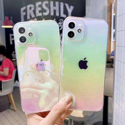 Luxury Aurora Transparent Phone Case For iPhone 12 Mini 11 12 Pro Max 7 8 Plus X XR XS Max SE 2020 Laser Rainbow Hard PC Cover
