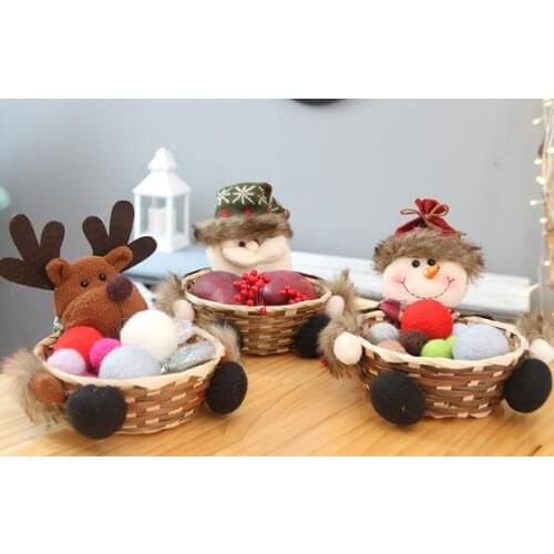 Christmas Decoration Candy Box Storage Basket Home Decor Doll Santa Reindeer New Year Candy Tray table top organizer