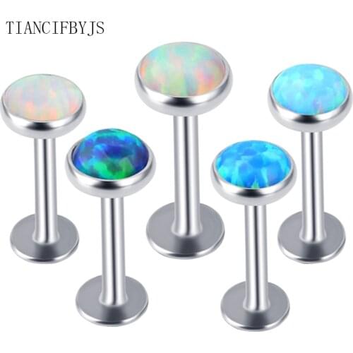 TIANCIFBYJ Opal 316l Steel Labret Lip Bar Ring Piercing Ear Cartilage Tragus Sexy Girl Jewelry 16G Tragus Earring 6/8/10mm 30PCS