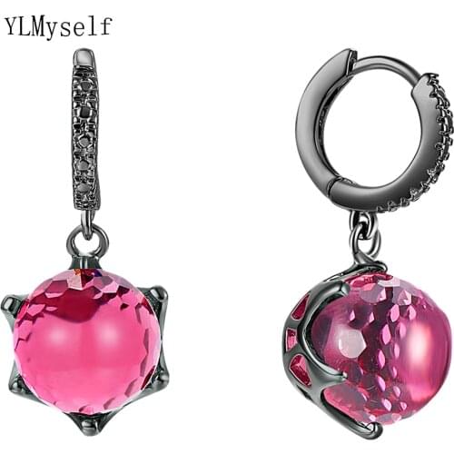 12mm Fuchsia Ball Crystal Dangle Earring Beautiful Sweet Jewellery Clip Drop Earrings For Women