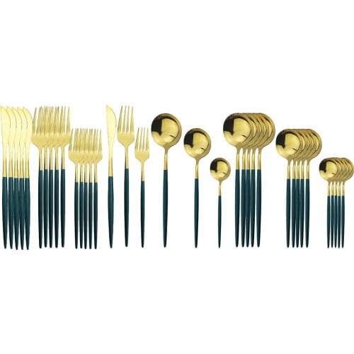 36Pcs/Set Gold 304 Stainless Steel Dinnerware Silverware Flatware Set Dinner Knife Fork Spoon Cutlery Set Kitchen Tableware Sets