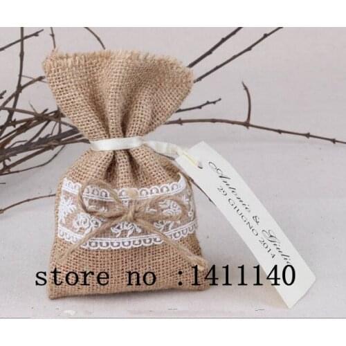 Wedding candy bag with DIY laser cut burlap pouch/ burlap sack/Rustic party Decorations Favors free shipping