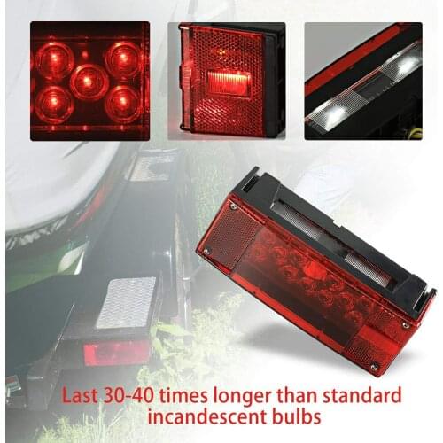 Utility Boat RV Camper Cargo Dump Trailer 80" Submersible Rectangle LED Light Kit Red Stop Turn Tail Brake