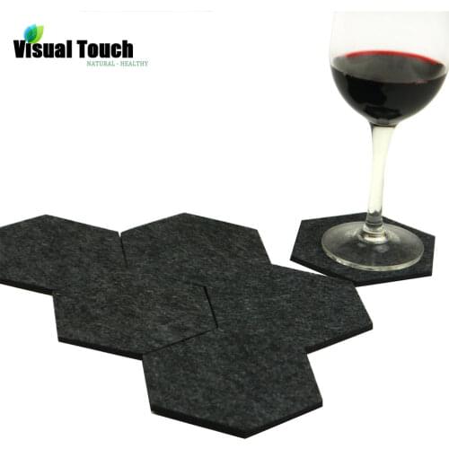 Visual Touch Pack Of 6 Felt Fabric Hexagon Cup Mat Drink Coasters Beer Coffee Placemat Gift Table Decorations Tableware