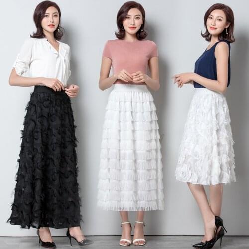 Tassels Feather Layers Long Tulle Skirt Women Summer Holiday High Waist Long Maxi Skirt Female Midi Ladies Party Skirt XXL