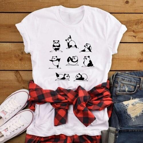Funny Yoga Panda 100% Cotton T-shirt Sarcastic Yoga Instructor Graphic Tee Shirt Top Cute Women Exercise Workout Tshirt
