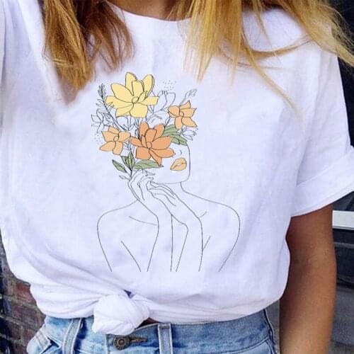 Women Graphic Fashion Pretty Floral Casual Trend Cute Printing 90s Style Lady Print Female Clothes Tops Tees Tshirt T-Shirt