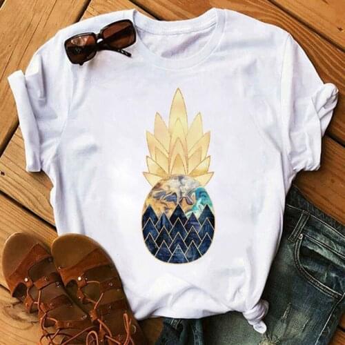 Women Fashion T Shirt Geometric Pineapple Printed Tops Female Summer Cute Funny Graphic Tee Shirts Women Harajuku T-shirt Tops