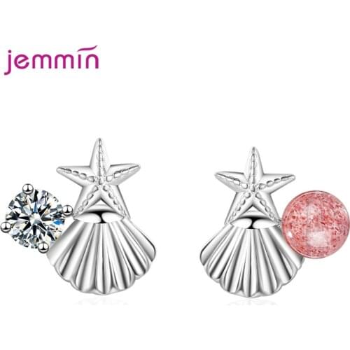 Luxury 925 Sterling Silver Starfish Stud Earrings Women Romantic Piercing Asymmetric Cubic Zirconia Ear Jewelry