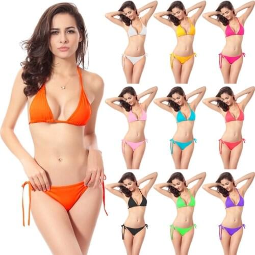 Summer Beach Wear Female Low Waist Split Swimsuit Biquini Sexy Bikini Set Women Solid High Cute Bathing Suit Swimwear Lady