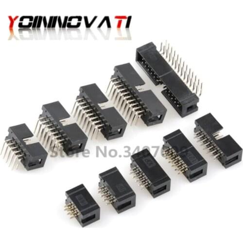 10PCS DC3 6P 8P 10P 14P 16P 20P 26P 30P 34P 40P 50P 2.54mm Socket Header Connector ISP Male Double-spaced Right Angle IDC JTAG