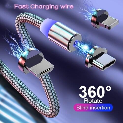 2m Magnetic Cable Micro USB Type C Cable For iPhone 11 7 Samsung s9 Fast Charging Magnetic Charger USB Cables Mobile Phone Cord