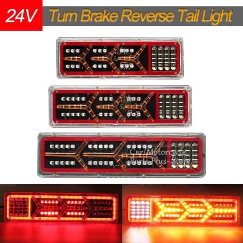 2PCS 24V Dynamic LED Car Truck Tail Light Turn Signal Rear Lamp Stop Brake Lights Reverse Trailer Lorry Bus Camper Caravan